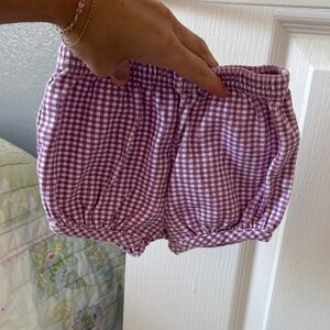 Women's Purple Gingham Elastic Waist Shorts